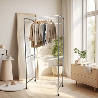 SAKU ราวตากผ้าเหล็กเคลือบ A-STC03 85×45×175ซม. สีเทา/ขาว