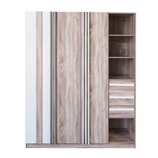 DELICATO ตู้เสื้อผ้า 3 บานเปิด รุ่น อปาเช่ ขนาด 160x60x200 ซม. สีทูโทนน้ำตาล/ขาว