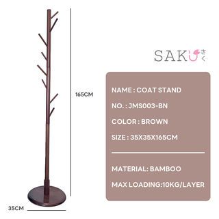 SAKU ที่แขวนหมวกและเสื้อ รุ่น JMS003-BN ขนาด 35×35×165ซม. สีน้ำตาล