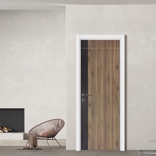 WELLINGTAN ประตูยูพีวีซีบานทึบเซาะร่อง UPVC-WEFU010-3 ขนาด 80x200ซม. สีทูโทน น้ำตาลอ่อน-วอลนัท (เจาะลูกบิด)