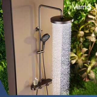 Verno ชุดฝักบัวเรนชาวเวอร์สเตนเลส 304 หัวกลม 3 ระบบ รุ่น Gracer ขนาด 37x38.5x110 ซม. สีเทากัลเมทัล