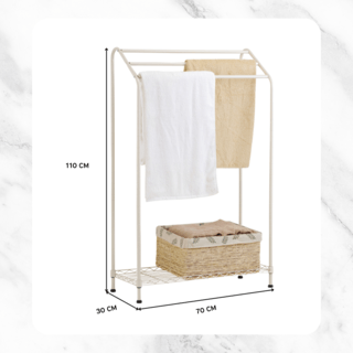 SAKU ราวพาดผ้าเหล็กพร้อมชั้นวาง 1 ชั้น FW-901372A ขนาด 70x30x110 ซม. สีเบจ