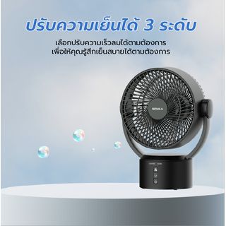 BENKA พัดลมตั้งโต๊ะชาร์จไฟแบบพกพา ขนาด 9 นิ้ว รุ่น KN-L2829 สีดำ
