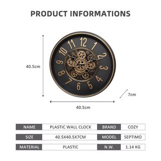 COZY นาฬิกาแขวนผนัง  รุ่น SEPTIMO  ขนาด 40.5x40.5x7 ซม.  สีดำ