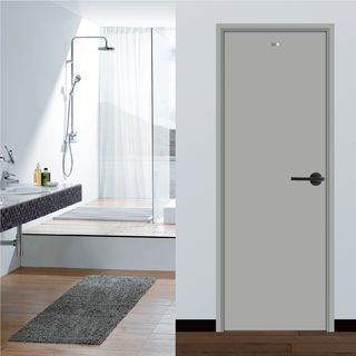 WELLINGTAN ประตู UPVC บานทึบ รุ่นHTP170180 ขนาด 70x180ซม. สีเทา เจาะรูลูกบิด