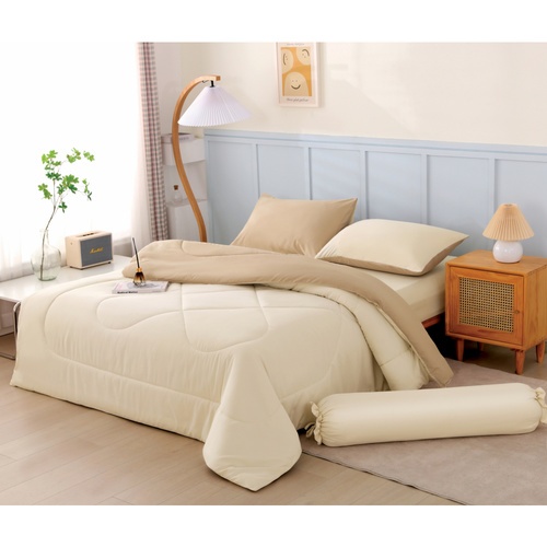 TRUFFLE ชุดเครื่องนอนพร้อมผ้านวม 5 ชิ้น ขนาด 5  ฟุต รุ่น SUNKO-01 สีเบจ