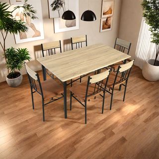 Delicato ชุดโต๊ะอาหาร 6 ที่นั่ง รุ่น Akira โต๊ะ:140X80X76ซม. เก้าอี้:42x44x85ซม. สีน้ำตาลเข้ม