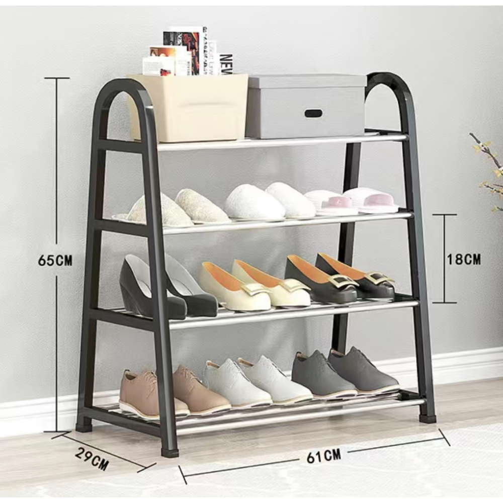 GOME ชั้นวางรองเท้าทรง A 4 ชั้น รุ่น BR002BK W29×L61×H65CM. สีดำ