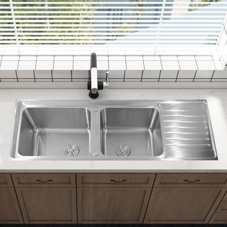 CLOSE อ่างล้างจาน 2 หลุมมีที่พัก SUS304  ขนาด 130X50X19 ซม. SPACE