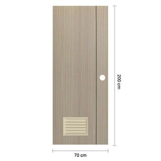 WELLINGTAN ประตู UPVC Profile รุ่น  WT2-GL (สำหรับใช้ห้องน้ำภายใน) เซาะร่องเส้นดำ  เกล็ดล่าง ขนาด 70x200 ซม. สีเมเปิ้ล (เจาะลูกบิด)
