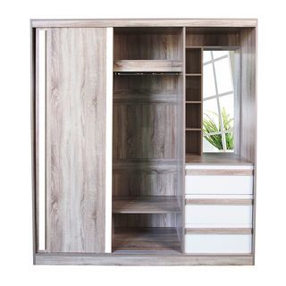 DELICATO ตู้เสื้อผ้าสองบานเลื่อน โต้ะเครื่องแป้งในตัว  รุ่น อปาเช่  ขนาด180x60x200 ซม. สีทูโทนน้ำตาล/ขาว