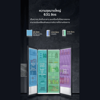 TCL ตู้เย็น SIDE BY SIDE ขนาด 22.3 คิว รุ่น RT62GPSBD สีดำกระจก