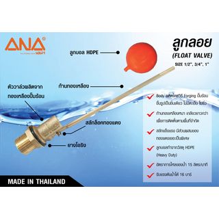ANAลูกลอยทองเหลือง ก้านตรง ขนาด 3/4 (BC)