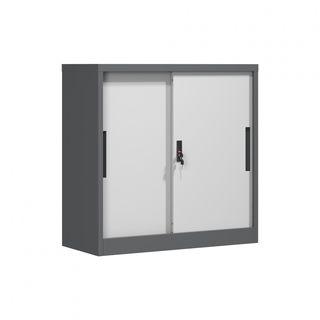 SMITH  ตู้เก็บเอกสารแบบทึบบานเลื่อน รุ่น Arlo ขนาด 40x90x90ซม. สีขาว-เทา