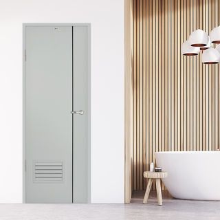 BATHIC ประตูยูพีวีซี รุ่น Groove BG2 ขนาด 70x200 ซม. สีเทา (เจาะลูกบิด)