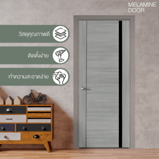 HOLZTUR ประตูเมลามีน เซาะร่อง MD-MD27 80x200ซม. สีเทา-ดำ
