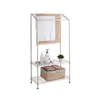 SAKU ราวพาดผ้าเหล็กพร้อมชั้นวาง 2 ชั้น FW-901372C ขนาด 70x35x135 ซม. สีเบจ