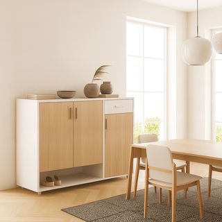 DELICATO ตู้รองเท้า รุ่นเวียนนา ขนาด 119.7x39.4x84.8 ซม. สีบีช-ขาว