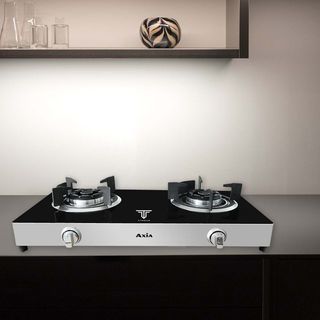 AXIA เตาแก๊สตั้งโต๊ะหน้ากระจก 2 หัวเตา รุ่น TITANIUM BLACK สีดำ