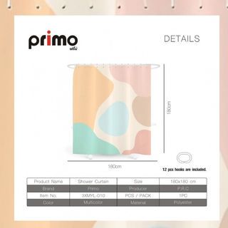 Primo ม่านห้องน้ำโพลีเอสเตอร์ลายมินิมอล รุ่น มินิมอล 3XMYL-010 ขนาด 180x180 ซม. คละสี