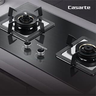Casarte เตาแก๊สแบบฝังหน้ากระจก 2 หัวเตา TCKGH-C5G76 สีดำ