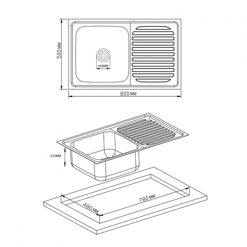 CROWN อ่างล้างจานขอบฝัง 1หลุมมีที่พัก 80x50x21 ซม. ST1-8050