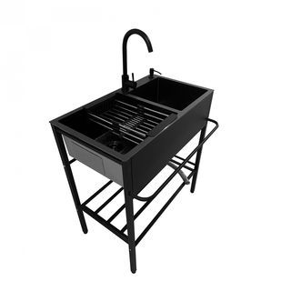 KOSCH อ่างล้างจานพร้อมขาตั้ง 2 หลุมไม่มีที่พัก 80x45x86 ซม. TRIXIE สีดำ (1/2)