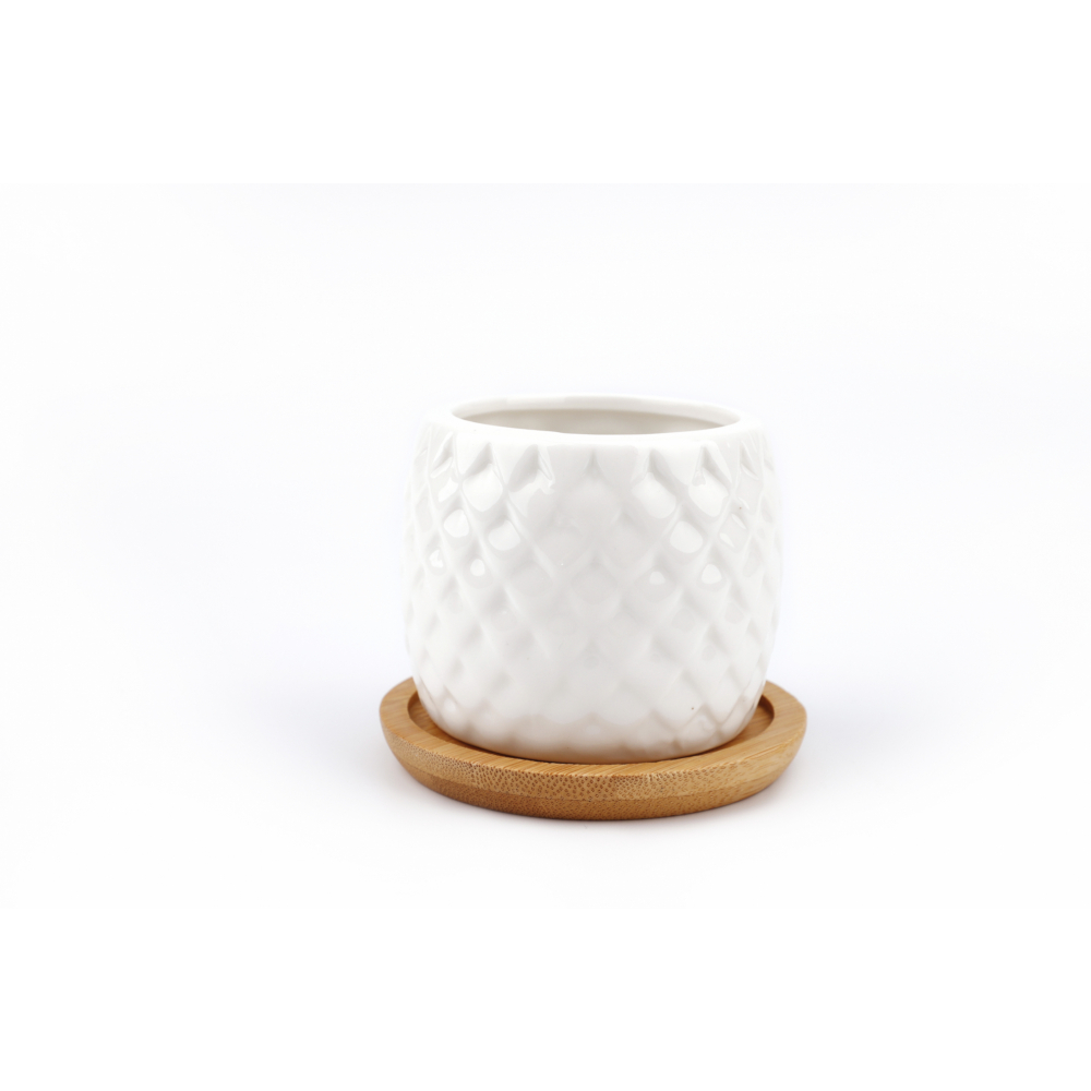 Tree’O กระถางเซรามิก นกฮูกพร้อมจานรอง รุ่น 4LY-003 สีขาว