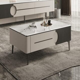 DELICATO โต๊ะกลางหน้าท็อปหินอ่อน รุ่น NOVA ขนาด 130x70x42 ซม. สีดำ-เทา 