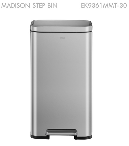 EKO ถังขยะสเตนเลสเหยียบเหลี่ยม 30 ลิตร รุ่น MADISON EK9361MMT-30 ขนาด 33.30x30.20x65.50 ซม. สีเงิน