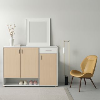 DELICATO ตู้รองเท้า รุ่นเวียนนา ขนาด 119.7x39.4x84.8 ซม. สีบีช-ขาว