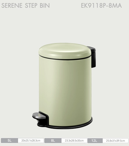 EKO ถังขยะเหล็กเคลือบขาเหยียบทรงกลม 8 ลิตร รุ่น SERENE EK9118P-8MA ขนาด 23.30x28.60x35 ซม. สีเขียวอ่อน