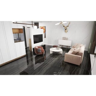 La Arezza กระเบื้องพอร์ซเลน 75X150  ซม.  รุ่น Luxura elite marble black (75YB388) High-glossy anti slip Random (2pcs /box  2.25 sqm)