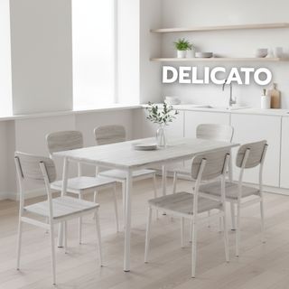 (1/2) DELICATO ชุดโต๊ะอาหาร 6 ที่นั่ง รุ่น HAMO โต๊ะ:140X80X76.5ซม. เก้าอี้:41X45.5X84.5ซม. สีไม้ธรรมชาติ