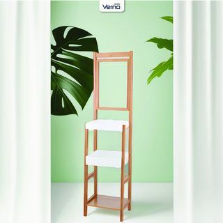 Verno ชั้นวางของพร้อมกระจกทรงเหลี่ยม  รุ่น HMX-BT002 ขนาด 40x30x162 ซม. สีน้ำตาลอ่อน