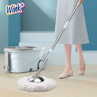WINKPLUS ชุดม็อปปั่นถังสเตนเลส ด้ามสเตนเลส ขนาด 20x46x100-130 ซม.รุ่น MS01 สีฟ้า-เทา