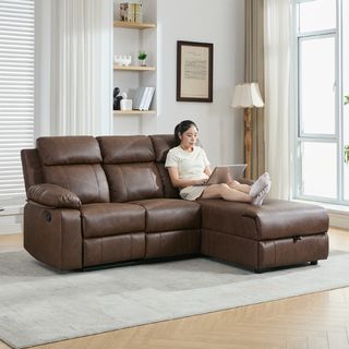 (1/2)PULITO โซฟาหนัง 3 ที่นั่ง รุ่น KONRAD ขนาด 197x168.5x100 ซม. สีน้ำตาล