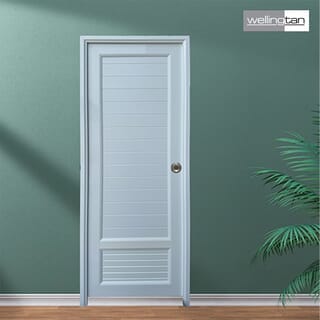 WELLINGTAN ประตูUPVC พร้อมวงกบบานพับ WK-UPL08 70x200ซม. สีขาว (เจาะลูกบิด)