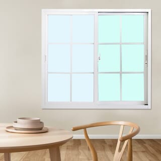 WELLINGTAN หน้าต่างอะลูมิเนียมลายกริด บานเลื่อน SS G-WGW1211 120x110ซม. สีขาว พร้อมมุ้ง