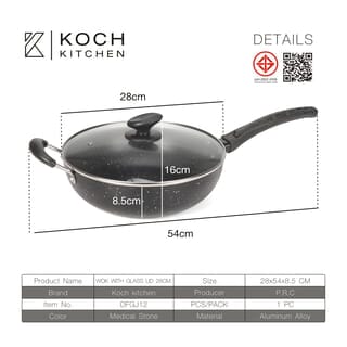 Koch Kitchen กระทะเทฟล่อนทรงลึกเคลือบหินอ่อน 28 ซม. พร้อมฝาปิดแก้ว รุ่น DFGJ12