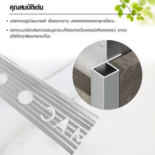 MAC คิ้วกระเบื้องอลูมิเนียม แบบเหลี่ยม ขนาด 8 มม. ยาว 2 เมตร รุ่นDS-01-PS สีเงินเงา