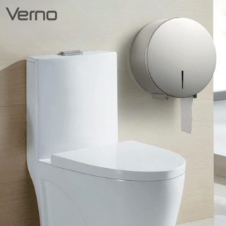 Verno กล่องใส่กระดาษชำระสแตนเลส 304 ทรงกลม รุ่น Ruby-S ขนาด 25x25x11.6 ซม. สีเงิน