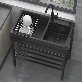 KOSCH อ่างล้างจานพร้อมขาตั้ง 2 หลุมไม่มีที่พัก 80x45x86 ซม. TRIXIE สีดำ (1/2)