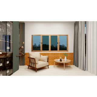 WELLINGTAN หน้าต่างอลูมิเนียมบานเลื่อน N-AWG2411-4P 240x110CM สีไม้ พร้อมมุ้ง