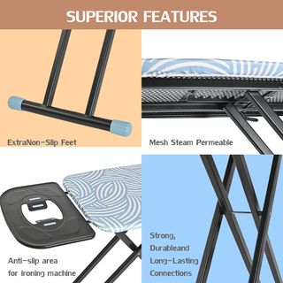 SAKU โต๊ะรีดผ้าแบบยืนรีด 7 ระดับ JUMBO รุ่น PRY1748HTZ1-30x20-35 ขนาด 43x122x97ซม. สีฟ้า 