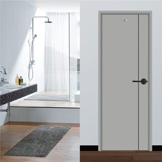 WELLINGTAN ประตู UPVC บานทึบเซาะร่อง รุ่นHTG170180 ขนาด 70x180ซม. สีเทา เจาะรูลูกบิด