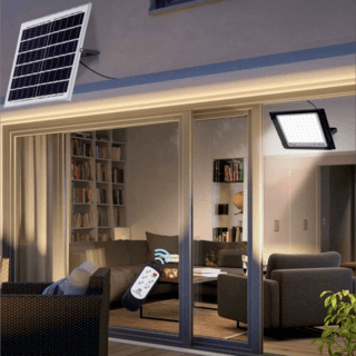 JD โคมไฟสปอร์ตไลท์โซลาร์เซลล์ 100W พร้อมรีโมท รุ่นJDTGD-88100W แสงวอร์มไวท์