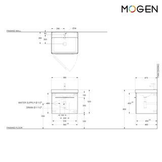 Mogen เคาน์เตอร์อ่างล้างหน้าแบบแขวน รุ่น LFU43058P#B-L ขนาด 58 ซม. สีเทาอ่อนอมน้ำตาล