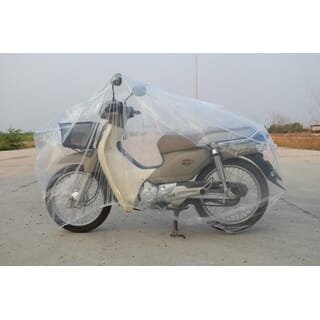 Pollo พลาสติกสำหรับคลุมรถจักรยานยนต์ Size:M ขนาด 1.2x2.3m. สีใส