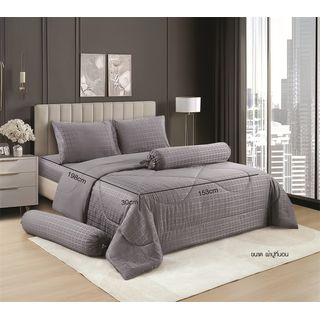 TRUFFLE ชุดเครื่องนอนพร้อมผ้านวม 6 ชิ้น รุ่น Kuro-01 ขนาด 5ฟุต สีเทา